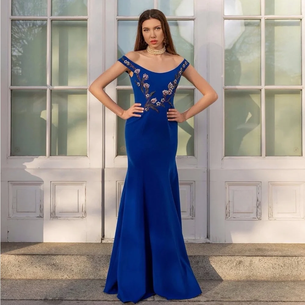 Marchesa Notte Blue Floral Embroidered Long Formal Evening Gown Dress - Picture 4 of 16